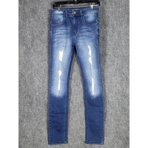 Red Planet Jeans Mens Size 28 Blue Distressed Skinny Fit Denim Pants Streetwear - Picture 1 of 13